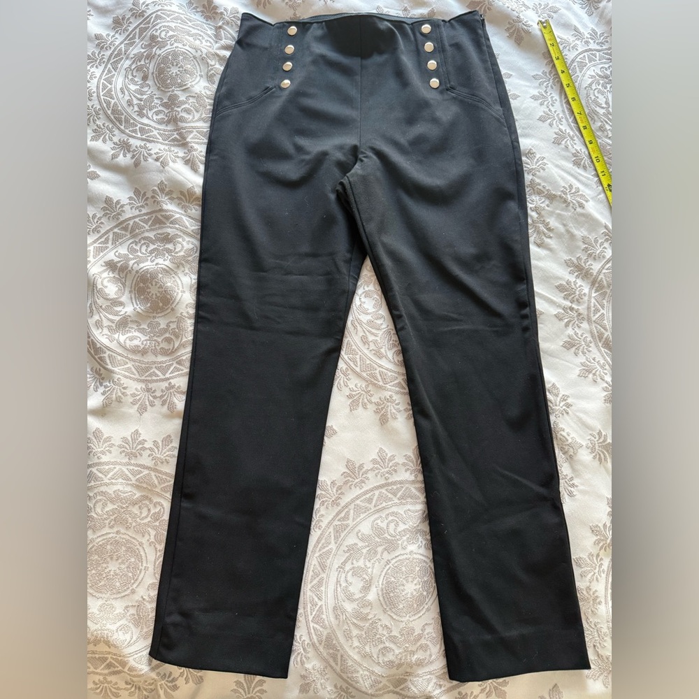 Ann Taylor Black Straight-Leg Pants with Gold Accent Buttons size 10